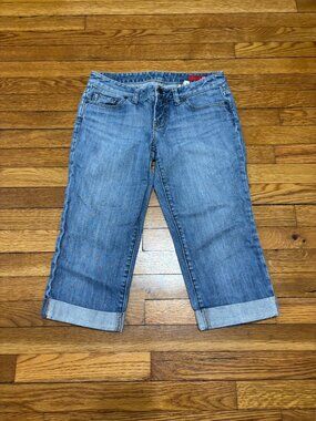 Express X2 Womens Capri Jeans Size 6 Blue Light Wash Cuffed Denim Pants
